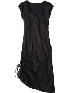 Toad & Co Black Samba Muse Midi Dress Size Small Organic Cotton Blend Side Cinch